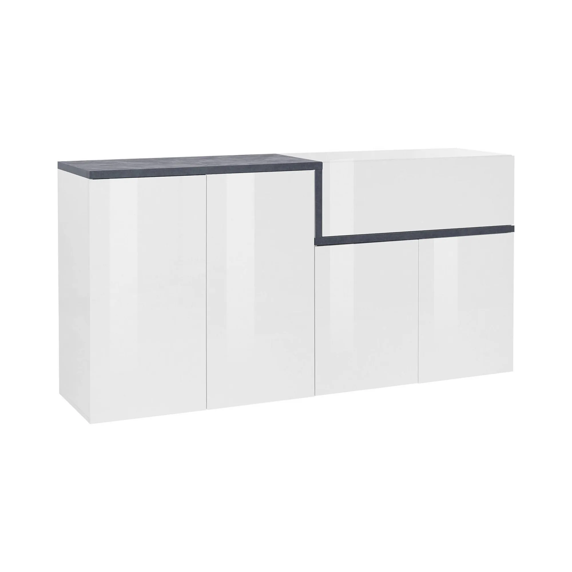 Credenza Dnebol, cm 160x40h80, Bianco lucido e Ardesia<Dmora Best