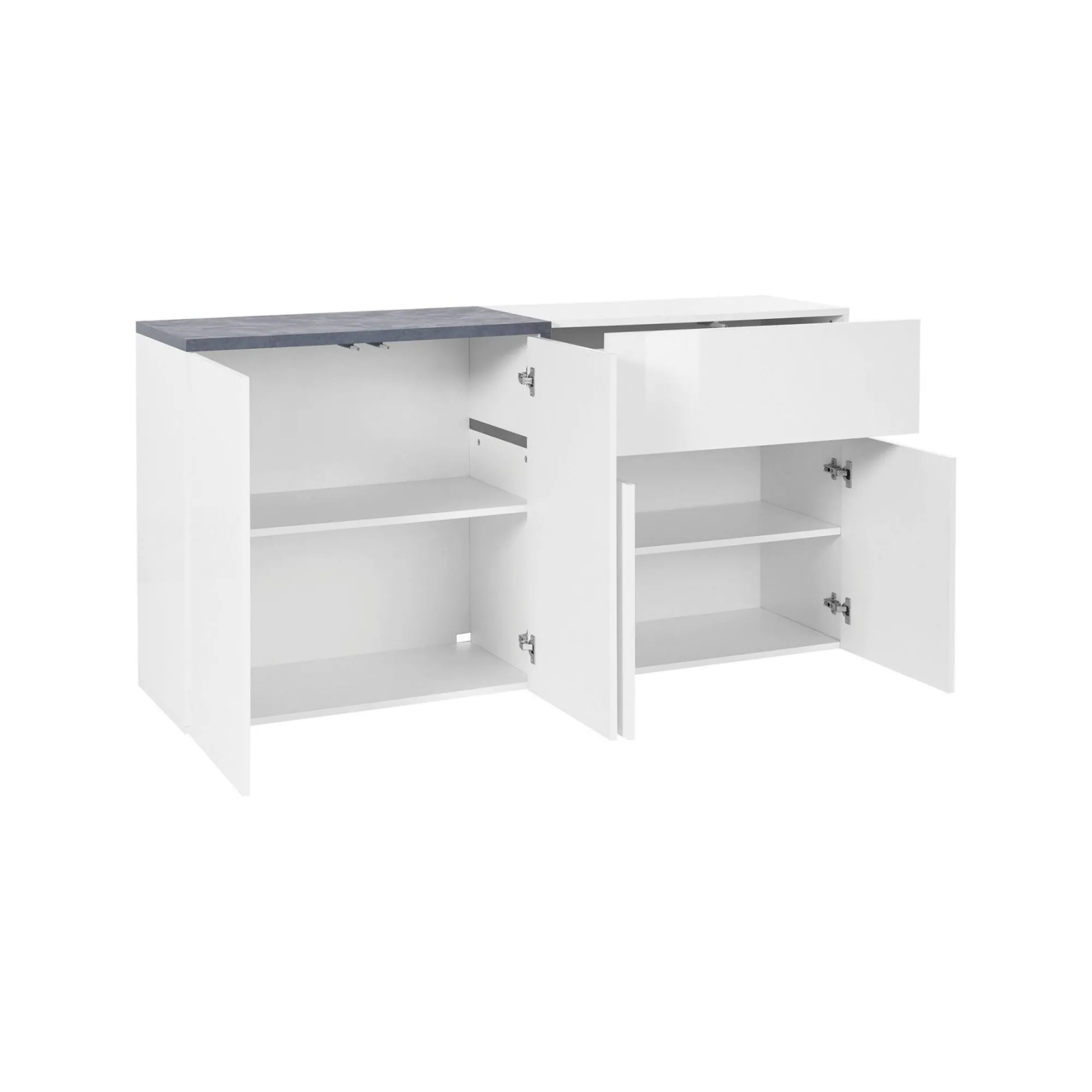 Credenza Dnebol, cm 160x40h80, Bianco lucido e Ardesia<Dmora Best