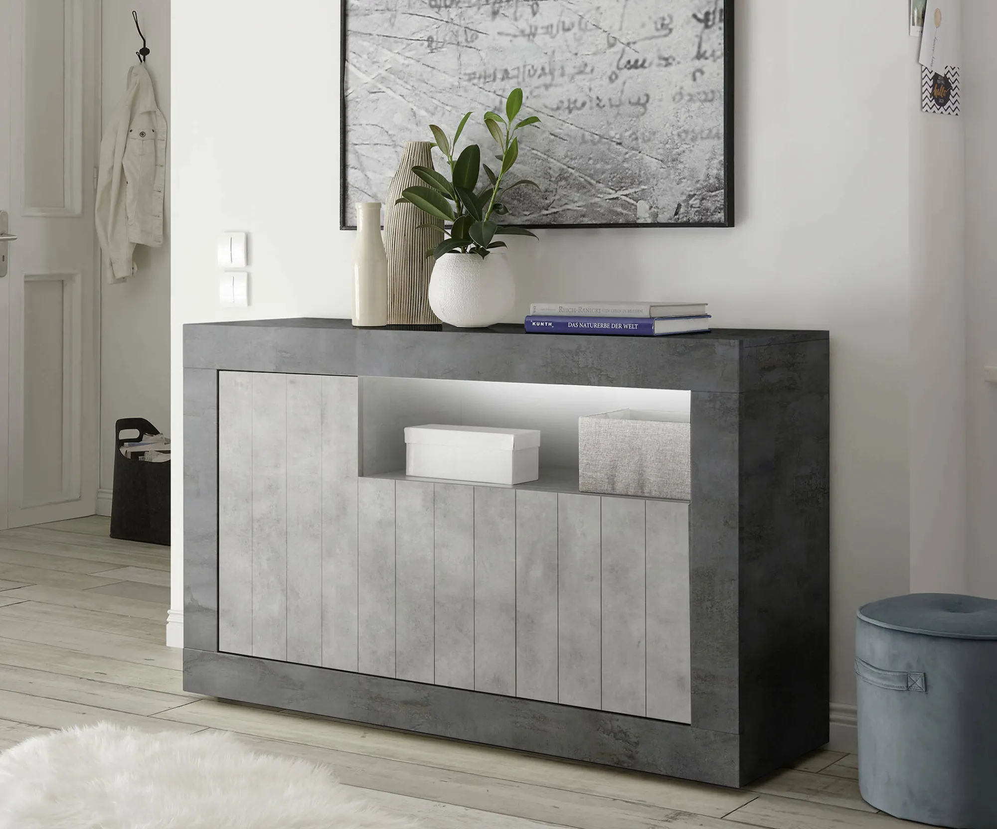 Credenza Dolphin, 138x42 h86 cm, Ardesia e Cemento<Dmora Clearance