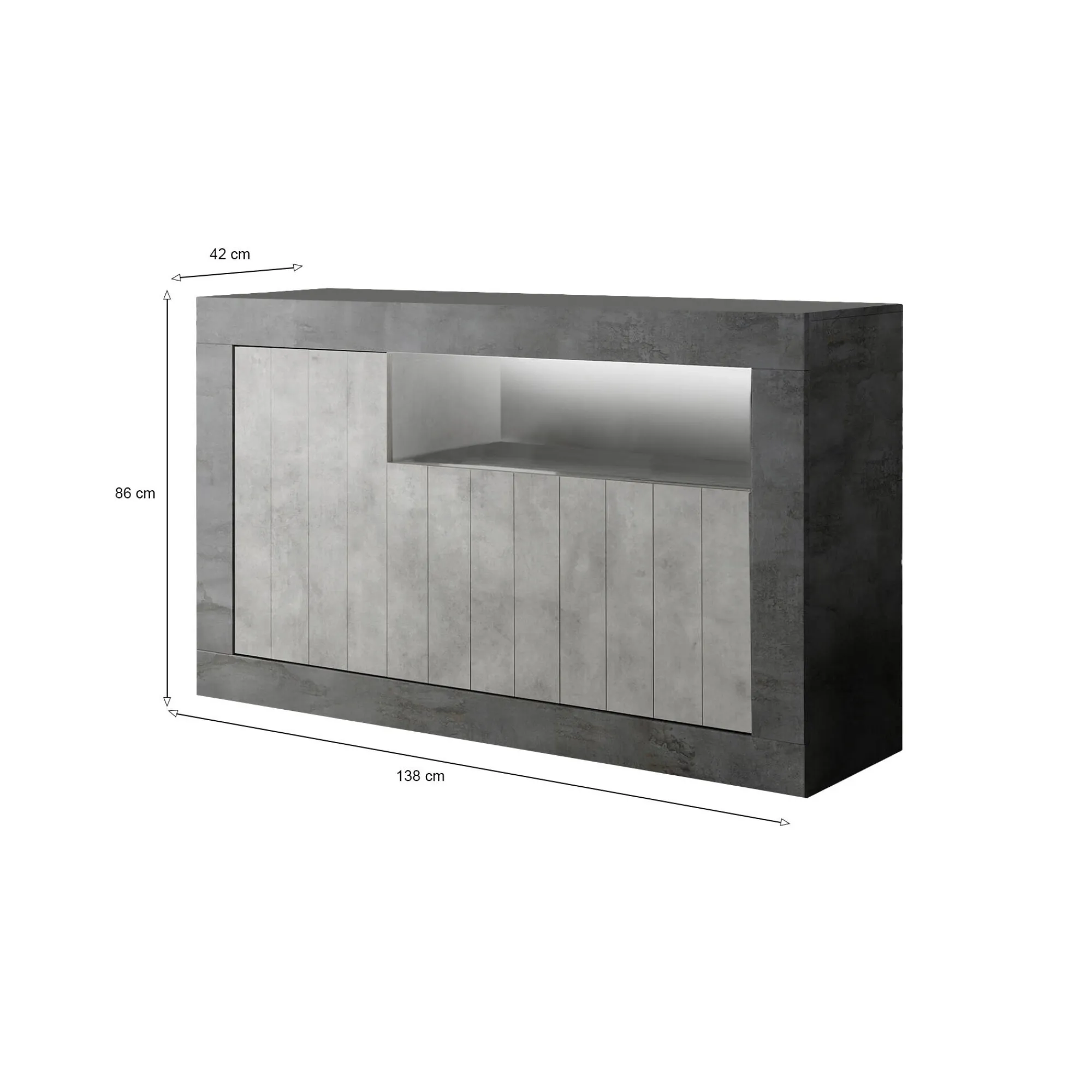 Credenza Dolphin, 138x42 h86 cm, Ardesia e Cemento<Dmora Clearance