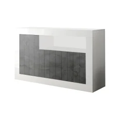 Credenza Dolphin, 138x42 h86 cm, Bianco lucido e Ardesia<Dmora Fashion