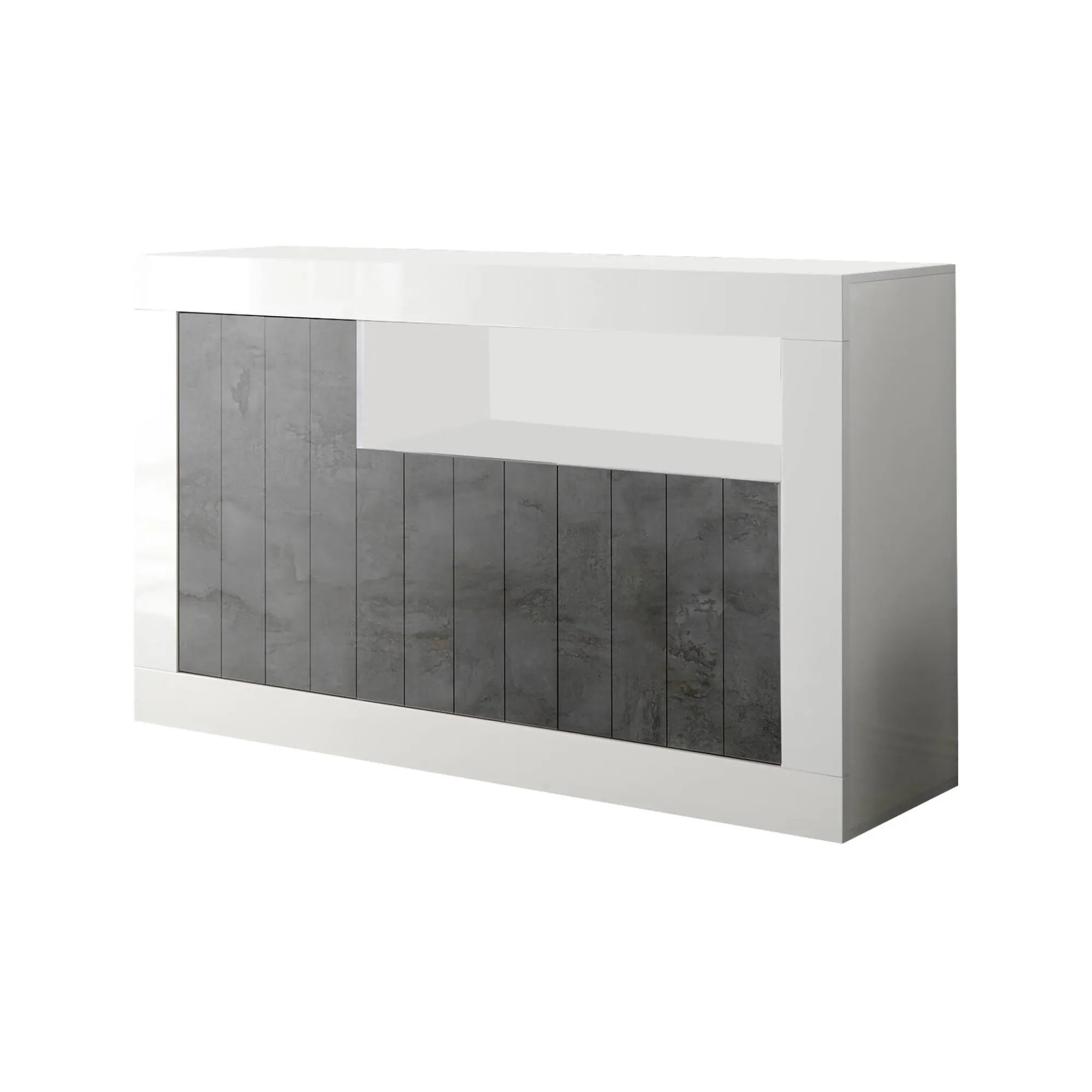 Credenza Dolphin, 138x42 h86 cm, Bianco lucido e Ardesia<Dmora Fashion
