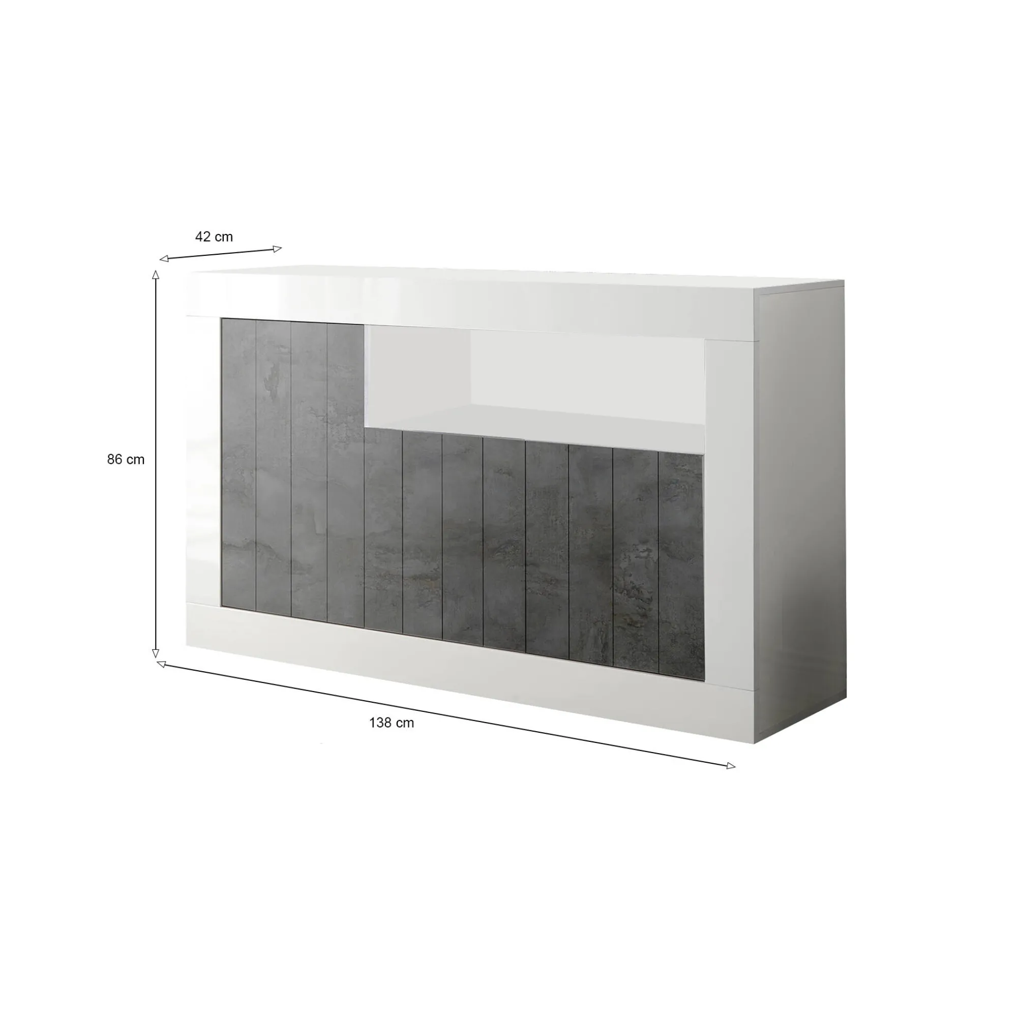 Credenza Dolphin, 138x42 h86 cm, Bianco lucido e Ardesia<Dmora Fashion
