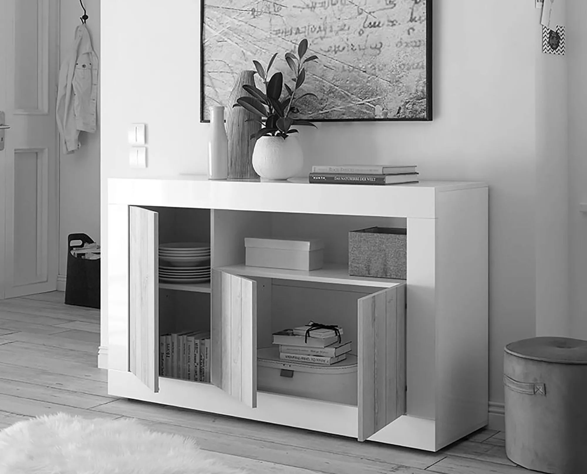 Credenza Dolphin, 138x42 h86 cm, Cemento e Ardesia<Dmora Discount