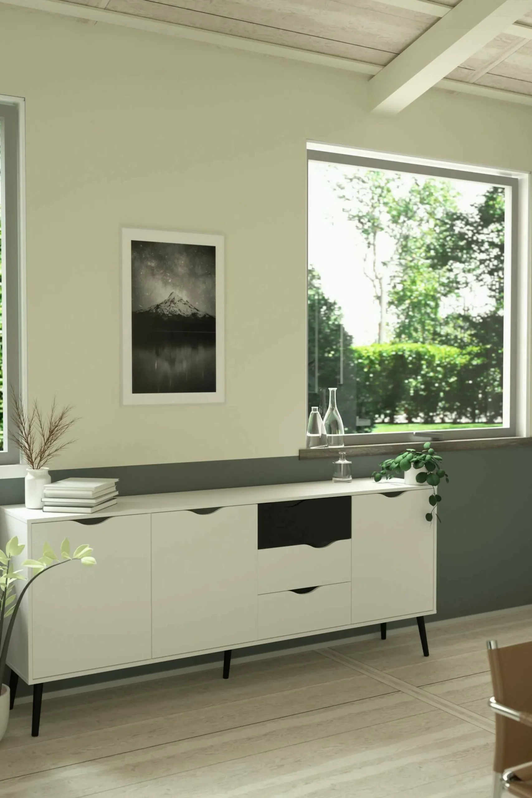 Credenza Dsamel, 195x39 h81 cm, Bianco e Nero<Dmora Store
