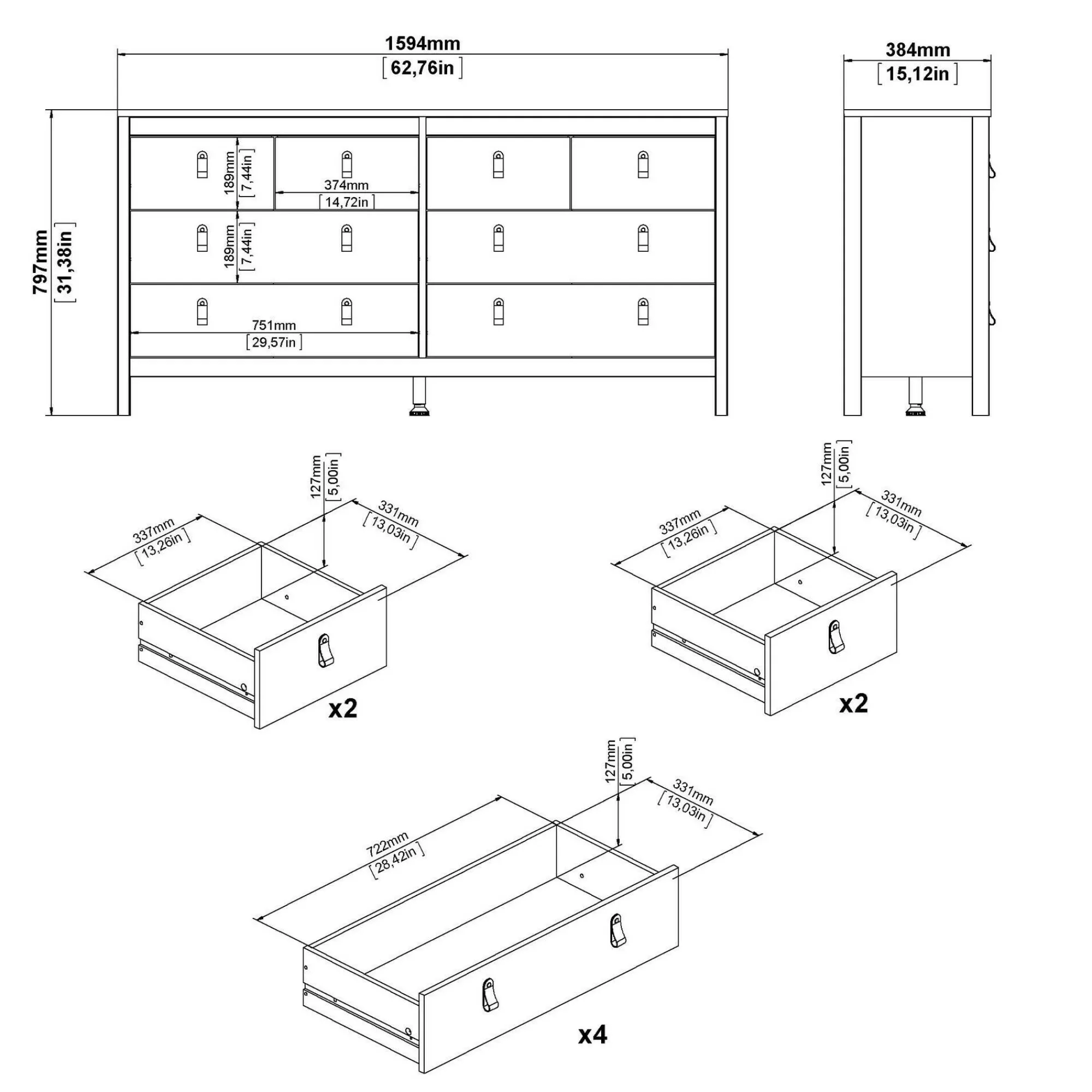 Credenza Dsanton, 38x160 h80 cm,<Dmora Online