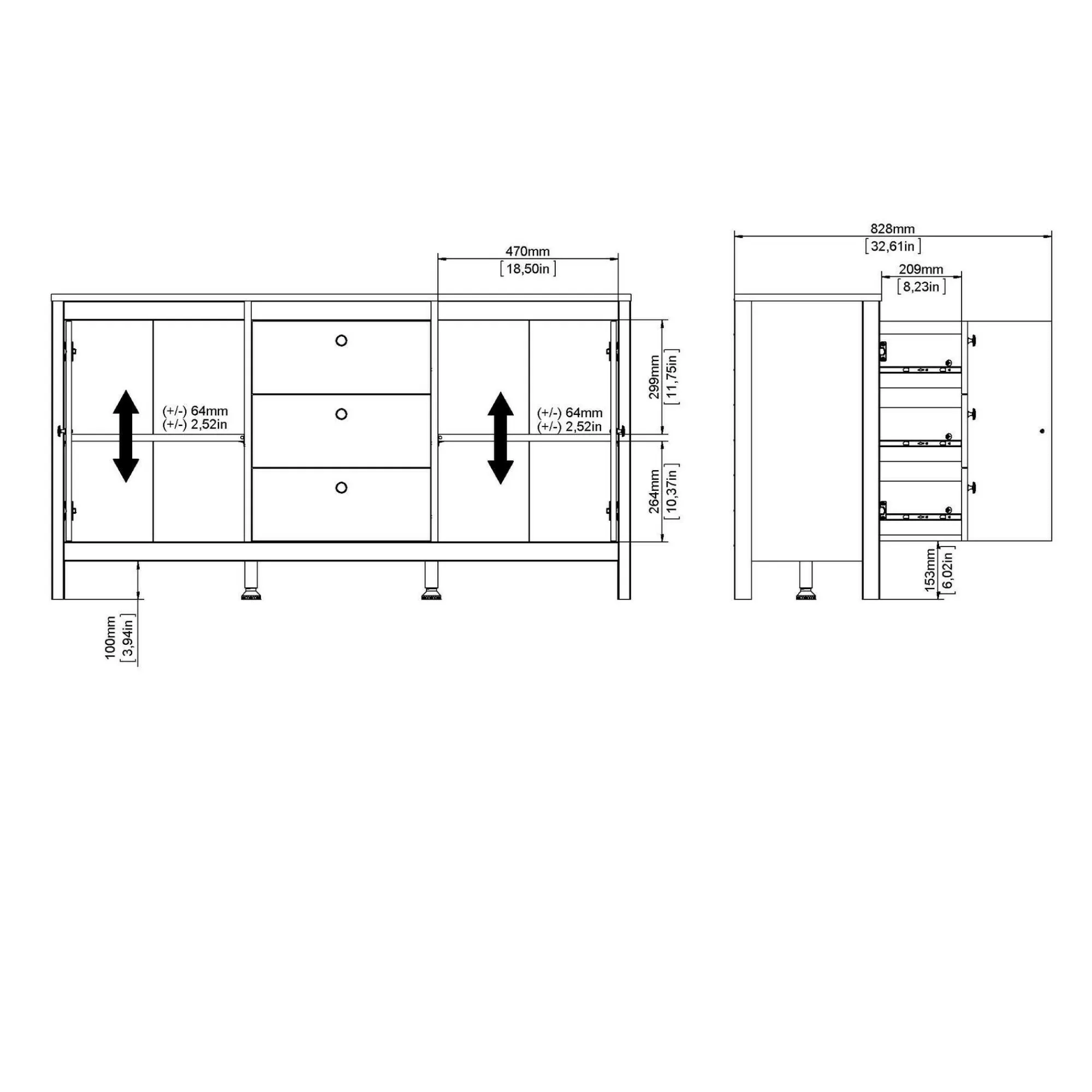 Credenza Dsaracc, 38x151 h80 cm,<Dmora Best