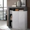 Credenza Dsmar, 108x42 h127 cm, Bianco lucido e Ardesia<Dmora Sale