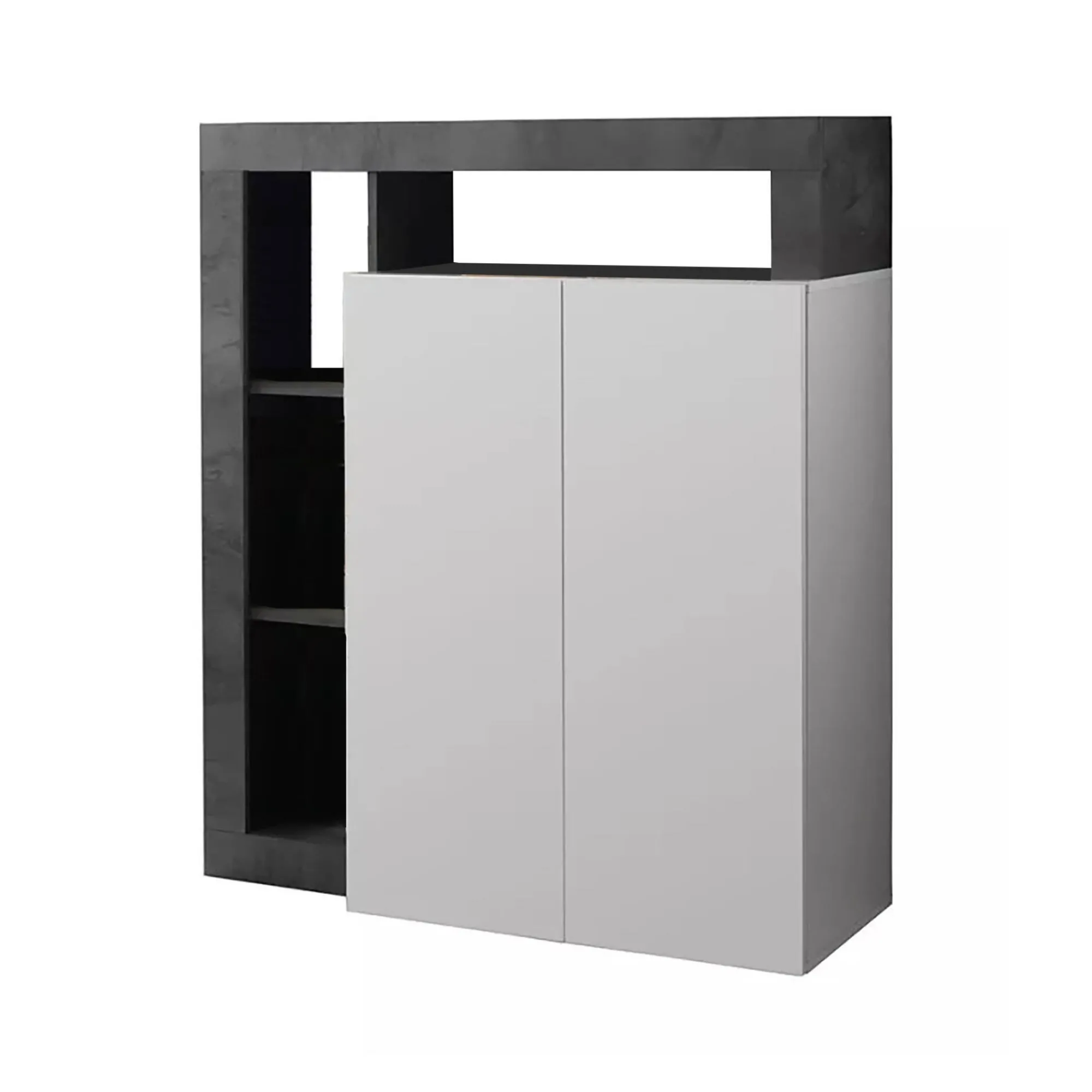 Credenza Dsmar, 108x42 h127 cm, Bianco lucido e Ardesia<Dmora Sale