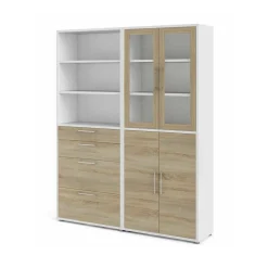 Credenza Embabane, 40x178 h222 cm, Bianco e Quercia<Dmora Sale