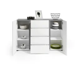 Credenza Ernesta, 140x38h92 cm, Bianco lucido e Antracite<Dmora Discount