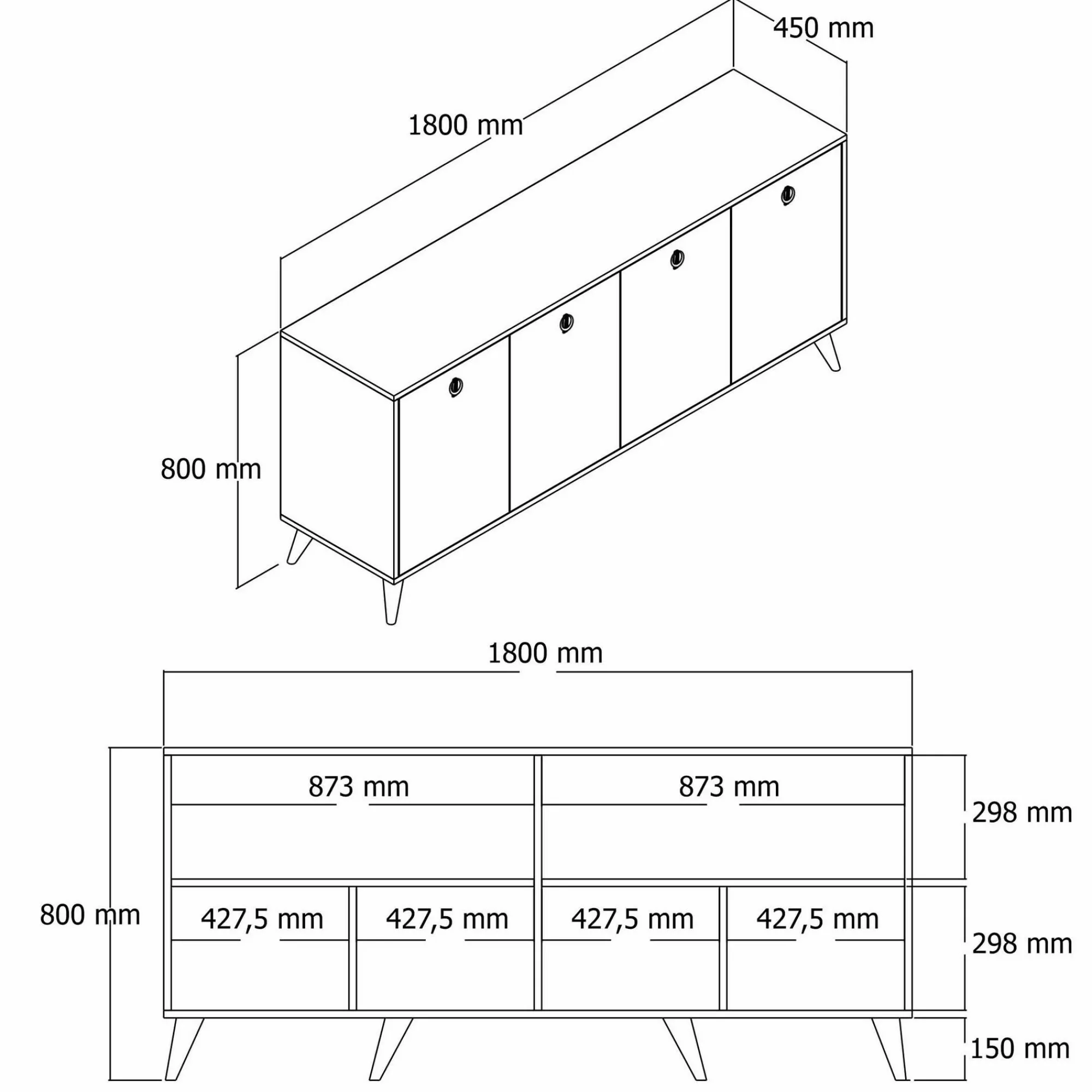 Credenza Ernie, 180x45 h80 cm, Noce e Grigio<Dmora Discount