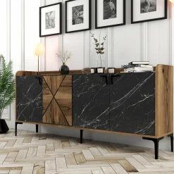 Credenza Fay, 180x35 h79 cm, Noce e Nero<Dmora Hot