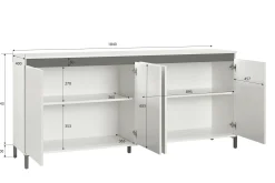 Credenza Filomena, 184x40h90 cm, Bianco lucido e Antracite<Dmora Clearance