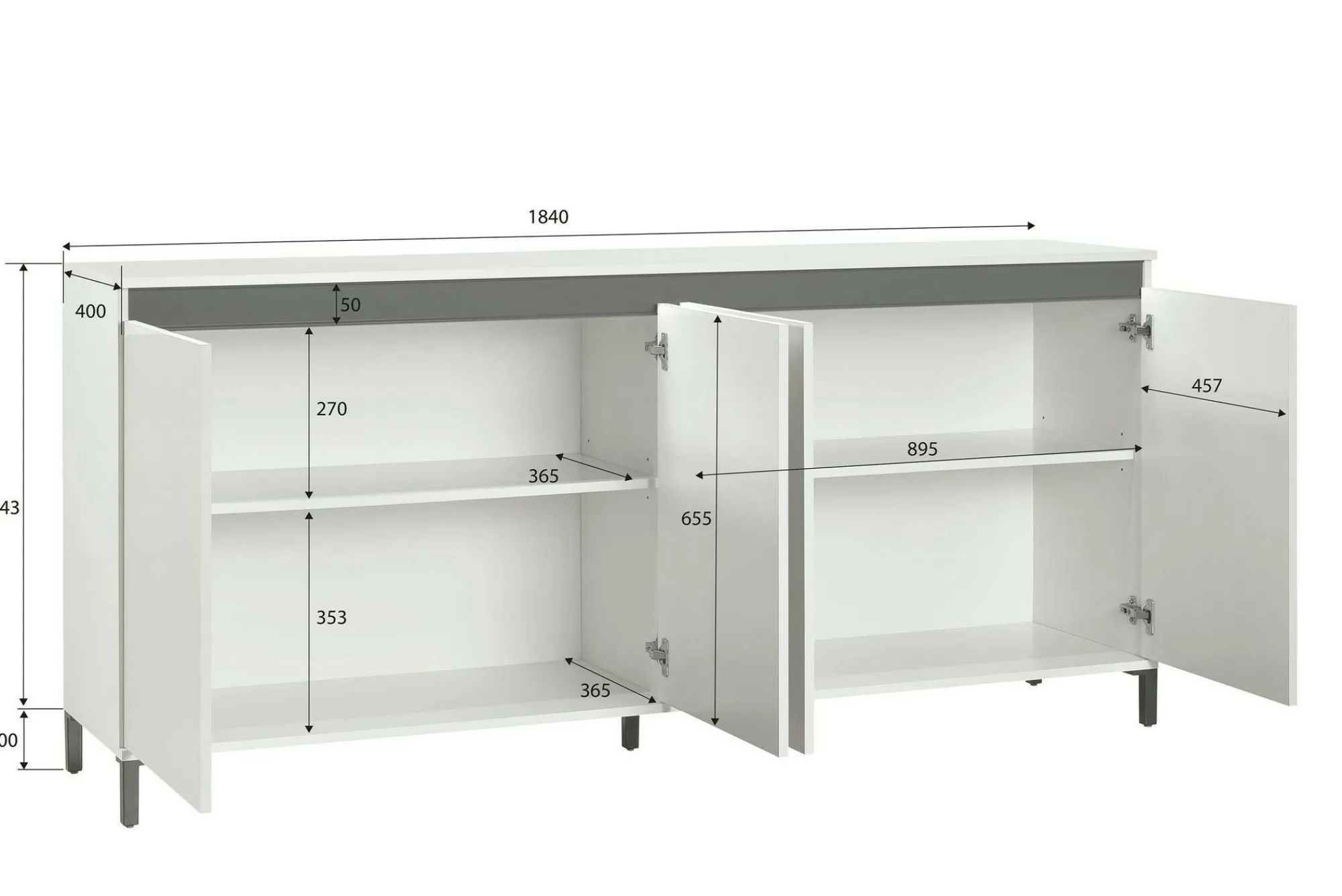 Credenza Filomena, 184x40h90 cm, Bianco lucido e Antracite<Dmora Clearance