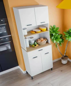Credenza Florent, 72x40 h185 cm, Bianco e Rovere<Dmora Best