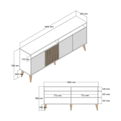 Credenza Garigliano, 160x35h79 cm, Noce e Bianco<Dmora Online