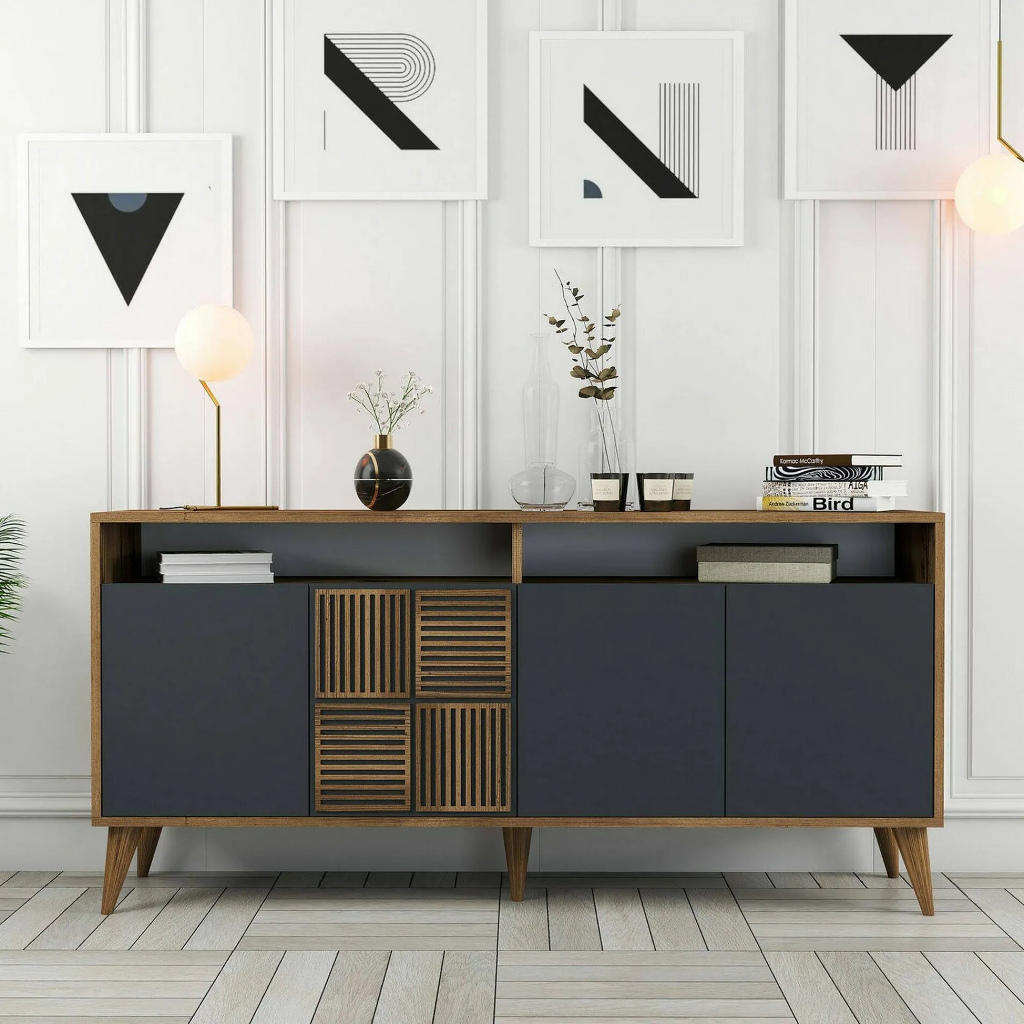 Credenza Garigliano, 160x35h79 cm, Noce e Antracite<Dmora Hot