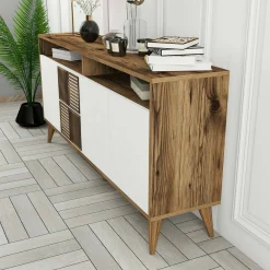 Credenza Garigliano, 160x35h79 cm, Noce e Bianco<Dmora Online
