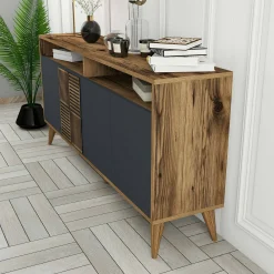 Credenza Garigliano, 160x35h79 cm, Noce e Antracite<Dmora Hot