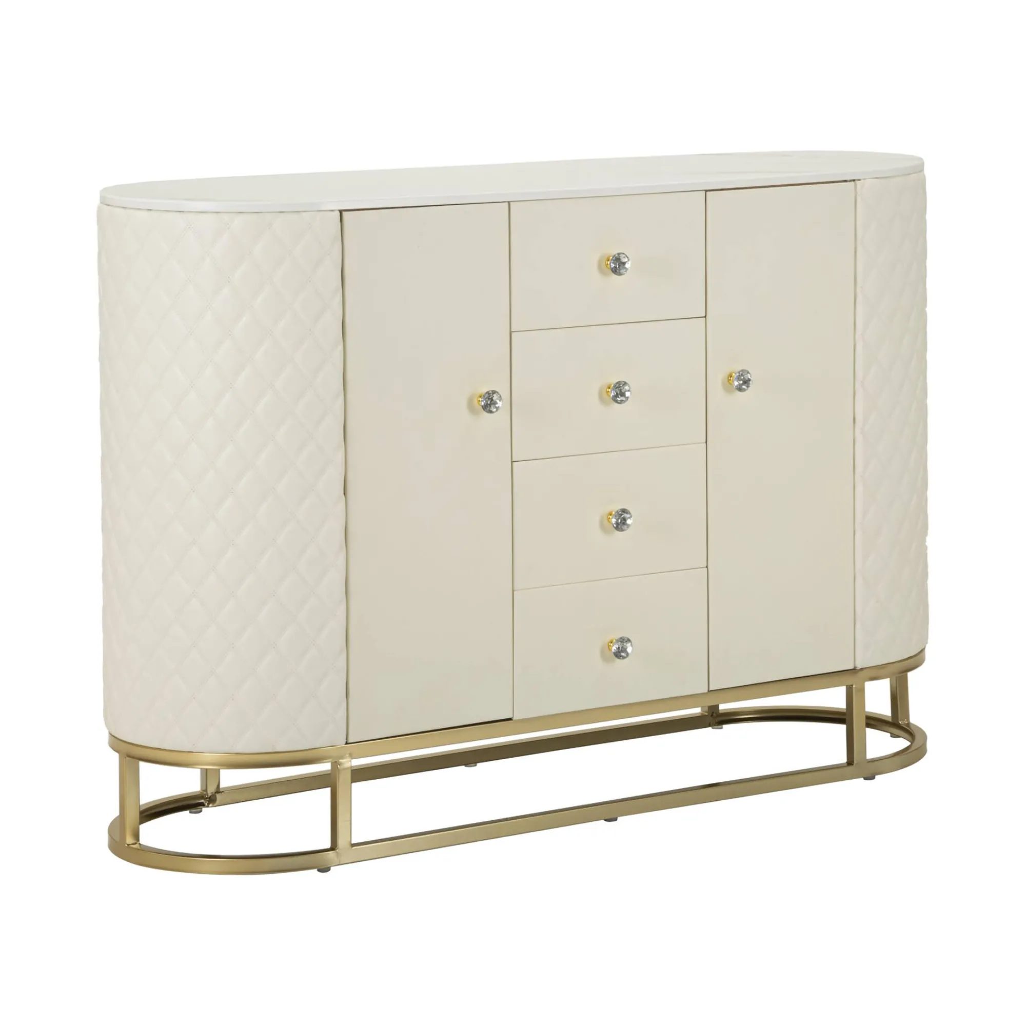 Credenza Grotte, 120x40 h85 cm, Bianco e Oro<Dmora Sale