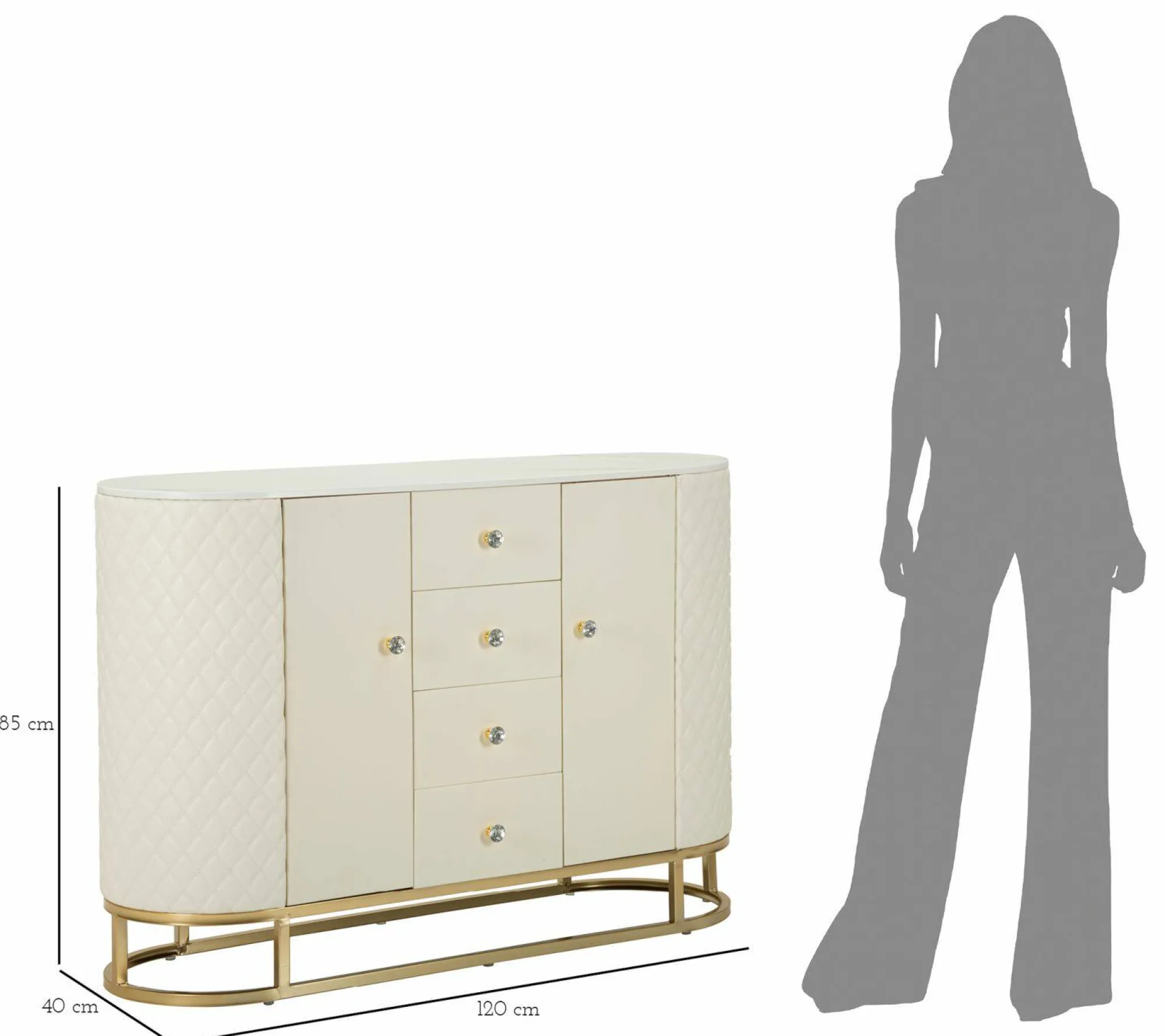 Credenza Grotte, 120x40 h85 cm, Bianco e Oro<Dmora Sale