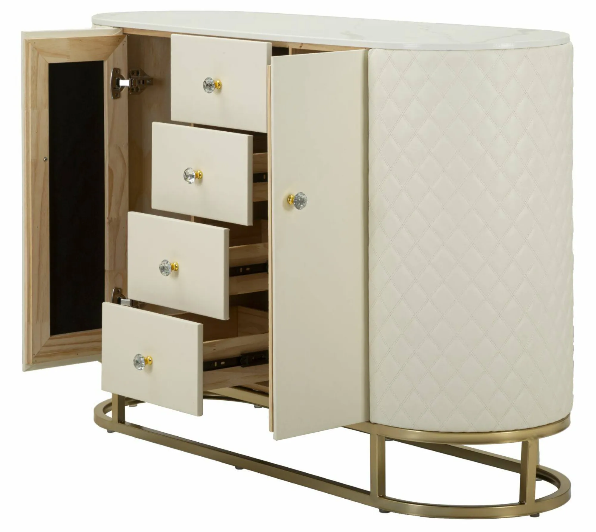Credenza Grotte, 120x40 h85 cm, Bianco e Oro<Dmora Sale
