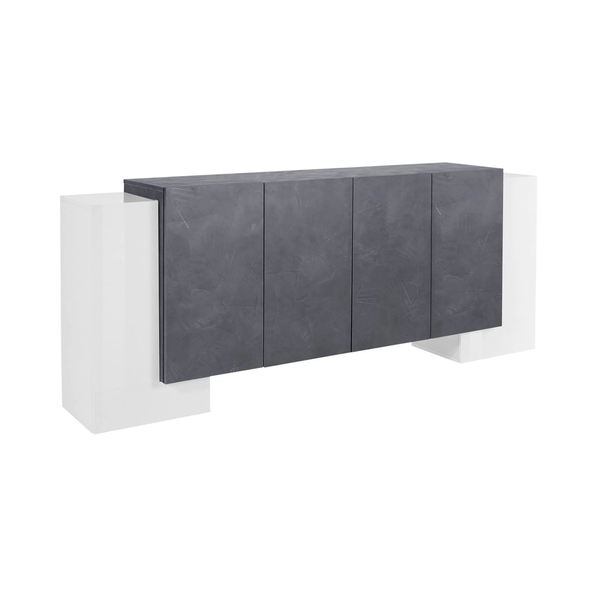 Credenza Hades, cm 210x45h85, Bianco lucido e Ardesia<Dmora Online