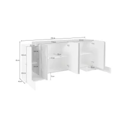Credenza Hades, cm 210x45h85, Bianco lucido e Acero<Dmora Discount