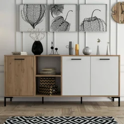Credenza Hato, 180x45 h80 cm, Quercia e Bianco<Dmora Shop