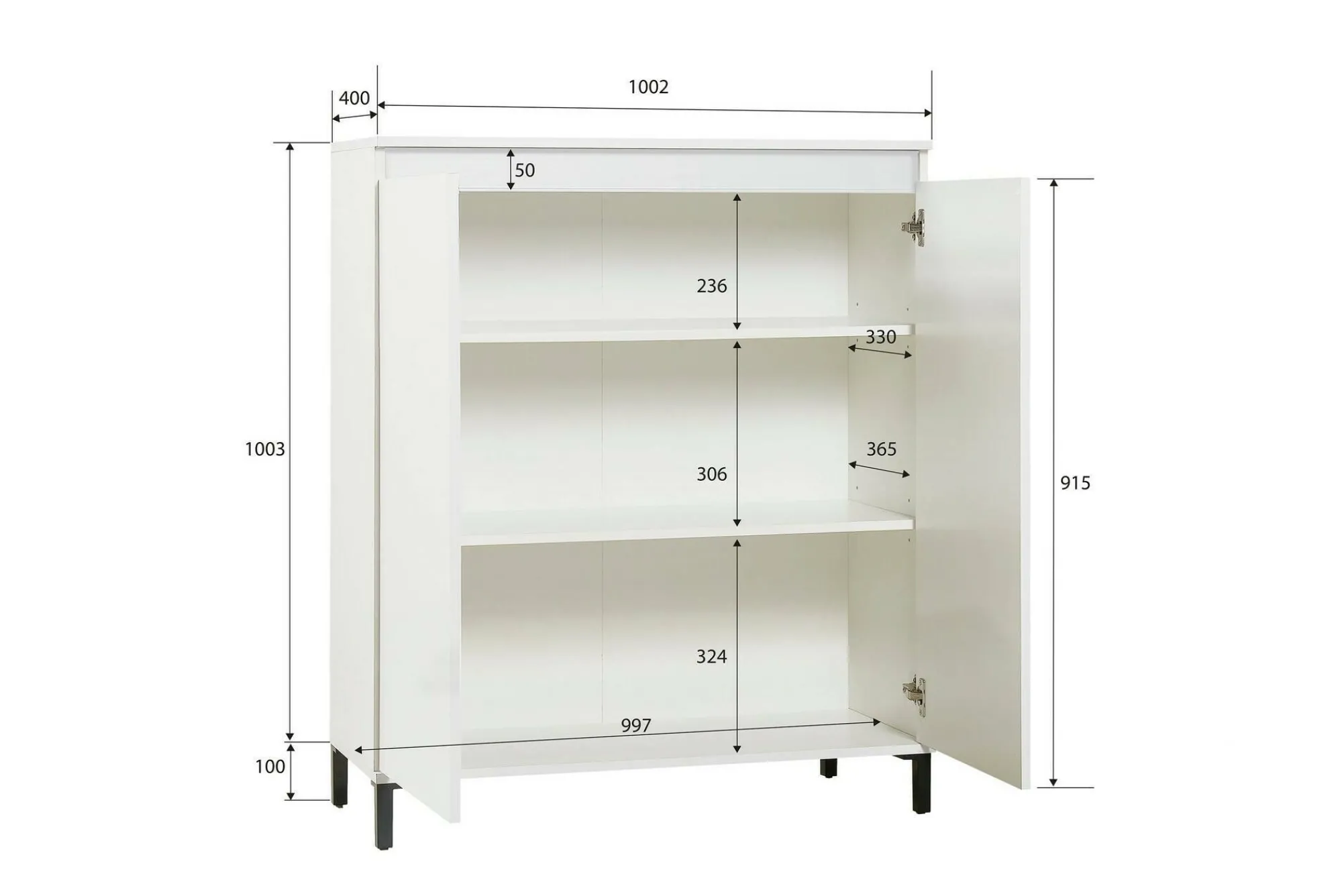Credenza Iwao, 100x40h110 cm, Bianco lucido e Antracite<Dmora Best Sale
