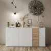 Credenza Jerry, 181x44 h86 cm, Rovere Nodi e Bianco lucido<Dmora New