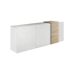 Credenza Jerry, 181x44 h86 cm, Rovere Nodi e Bianco lucido<Dmora New