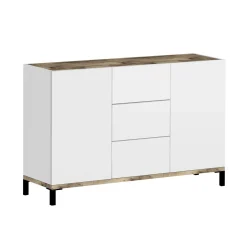 Credenza Jessie, cm 120x40h80, Bianco lucido e Acero<Dmora Best Sale