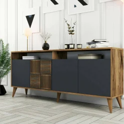 Credenza Jole, 180x35h79 cm, Noce e Antracite<Dmora Outlet
