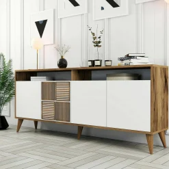 Credenza Jole, 180x35h79 cm, Noce e Bianco<Dmora Cheap