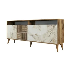 Credenza Jole, 180x35h79 cm, Noce e Bianco Marmo<Dmora Best