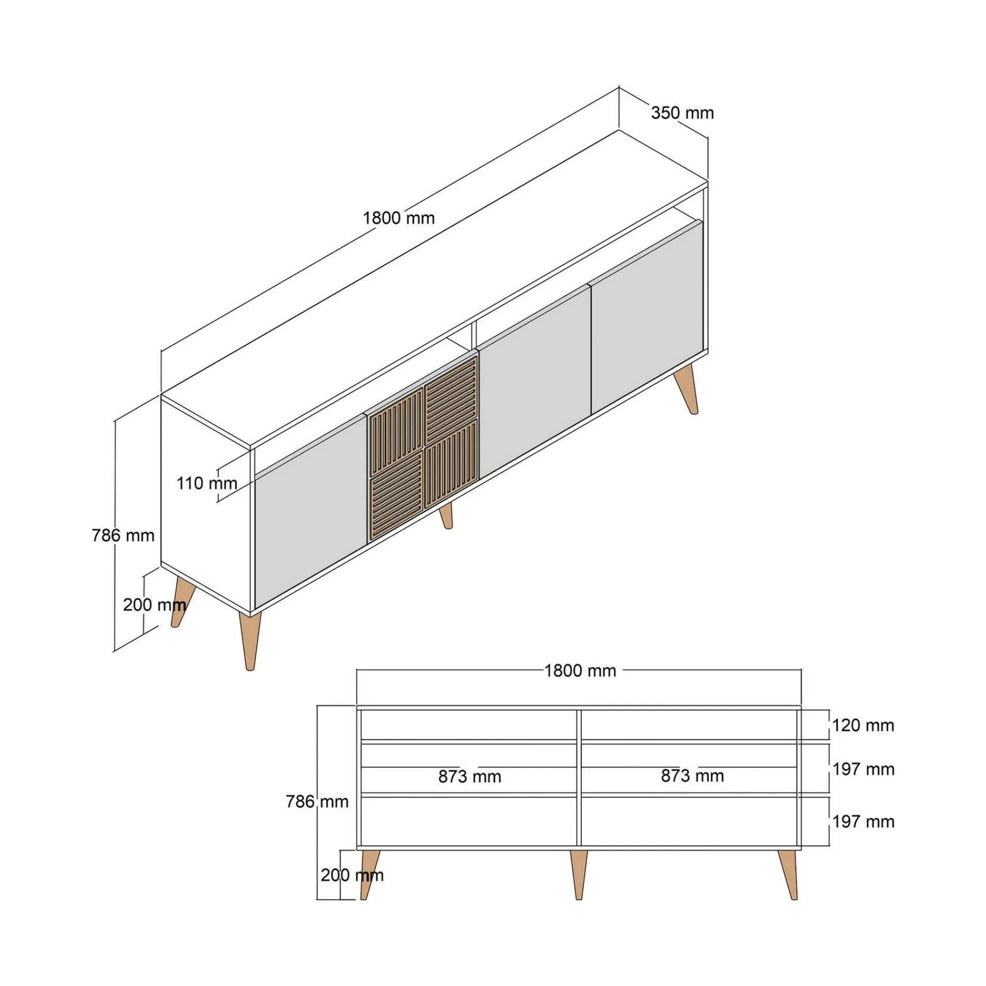 Credenza Jole, 180x35h79 cm, Noce e Bianco<Dmora Cheap