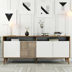 Credenza Jole, 180x35h79 cm, Noce e Bianco<Dmora Cheap