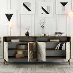 Credenza Jole, 180x35h79 cm, Noce e Bianco Marmo<Dmora Best