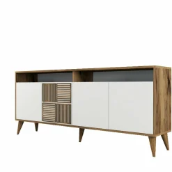 Credenza Jole, 180x35h79 cm, Noce e Bianco<Dmora Cheap