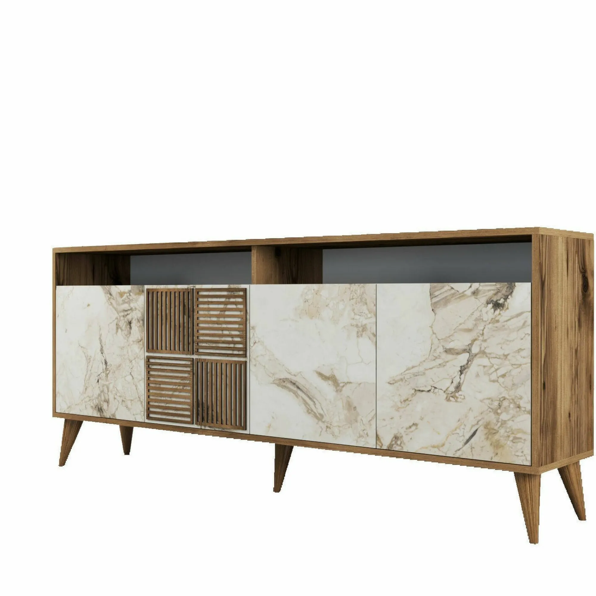 Credenza Jole, 180x35h79 cm, Noce e Bianco Marmo<Dmora Best