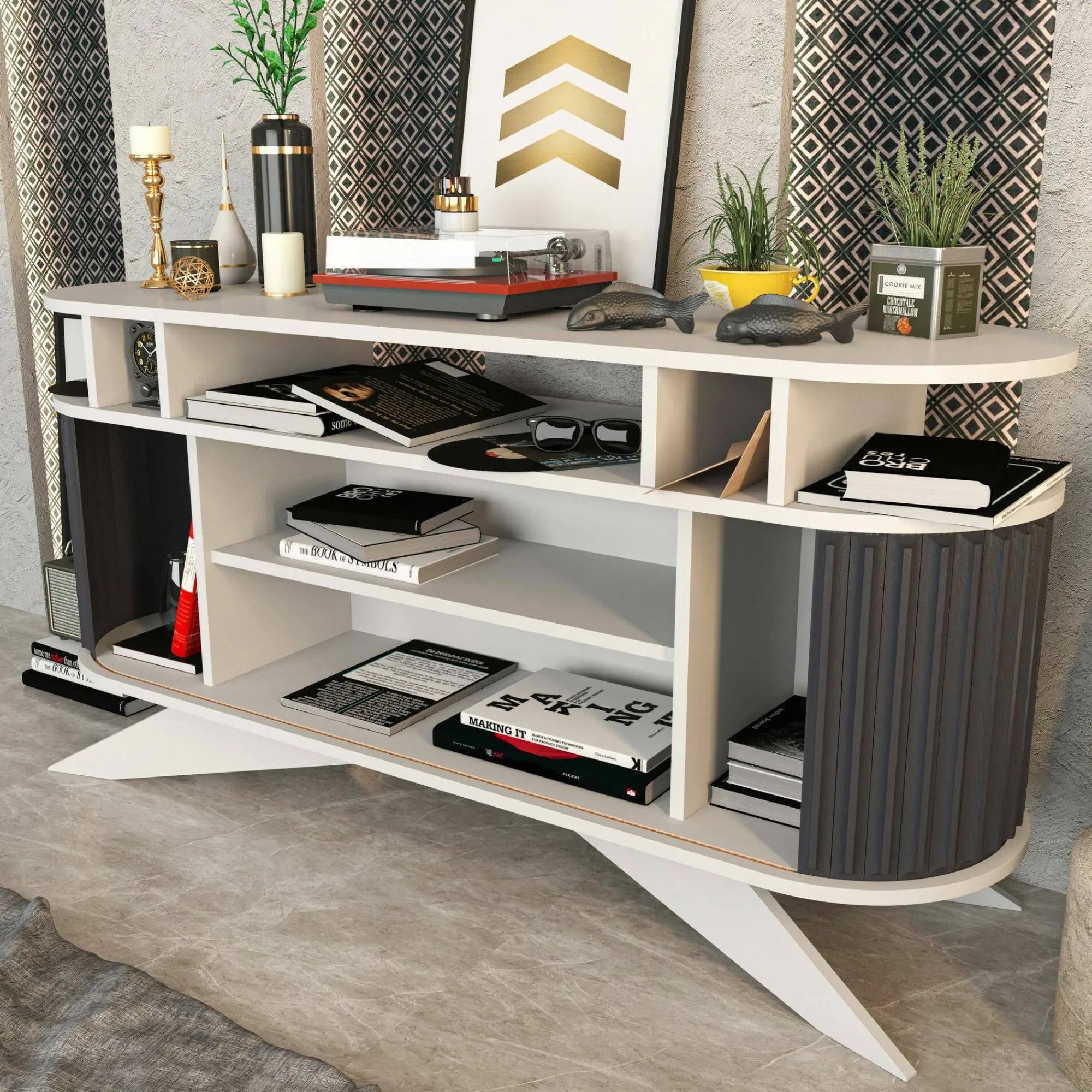 Credenza Joy, 150x43h75 cm, Bianco e Antracite<Dmora Hot