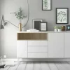 Credenza Julie, 48x176 h90 cm, Bianco e Quercia<Dmora Outlet
