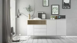 Credenza Julie, 48x176 h90 cm, Bianco e Quercia<Dmora Outlet