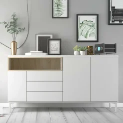 Credenza Julie, 48x176 h90 cm, Bianco e Quercia<Dmora Outlet