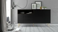 Credenza Julie, 48x176 h90 cm, Nero e Noce<Dmora Hot