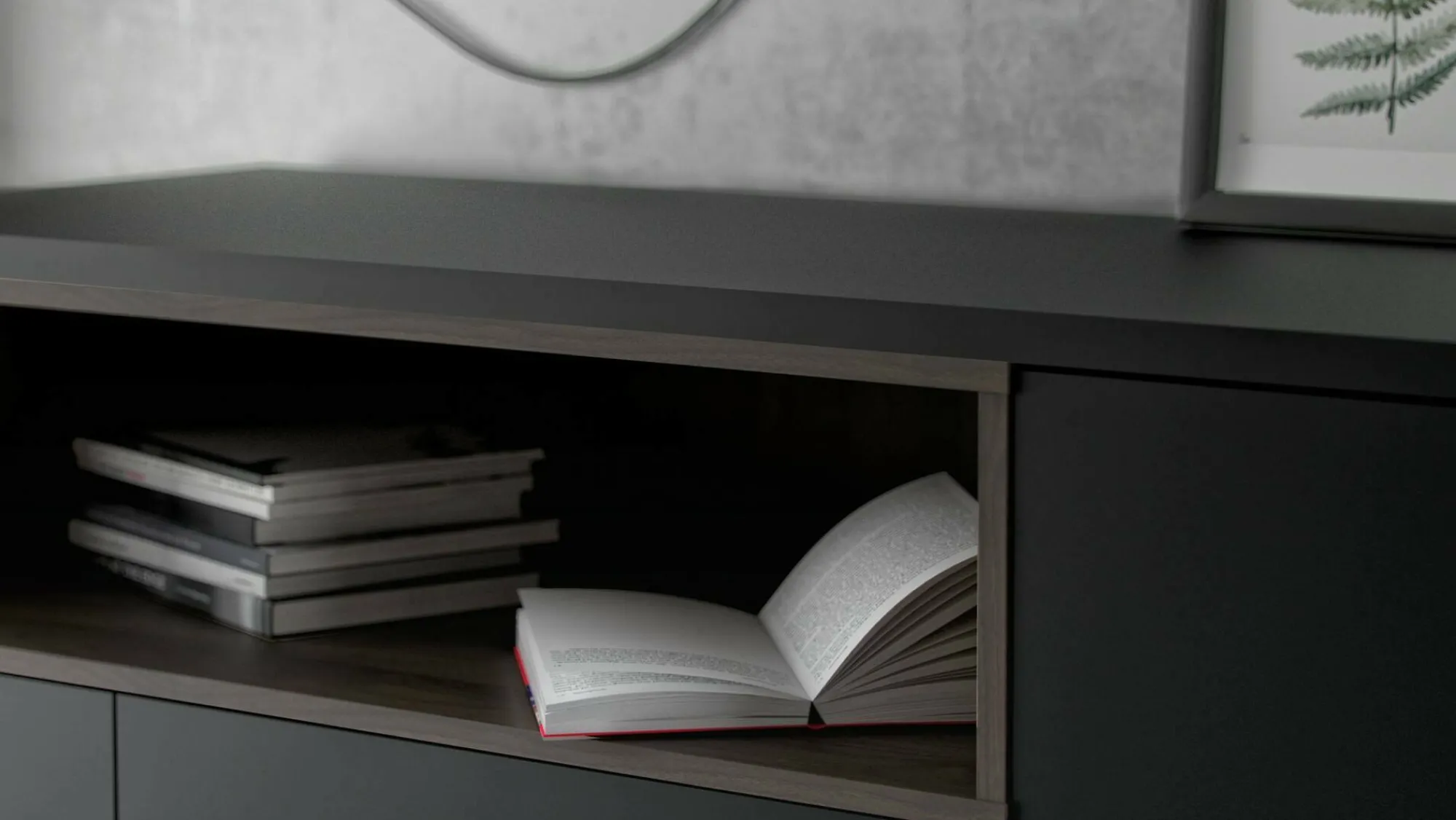 Credenza Julie, 48x176 h90 cm, Nero e Noce<Dmora Hot