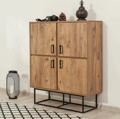 Credenza Katmandu, 93x36h115 cm, Quercia e Nero<Dmora New
