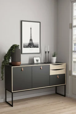 Credenza Khan, 40x147 h87 cm, Nero e Quercia<Dmora Flash Sale